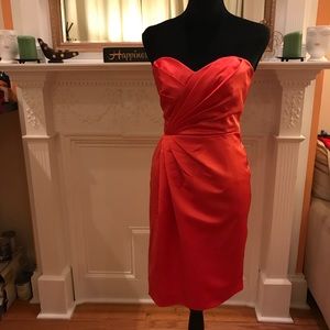 Strapless coral colored cocktail dress